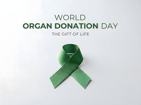 Green ribbon for world organ donation day symbol representing the gift of life awareness