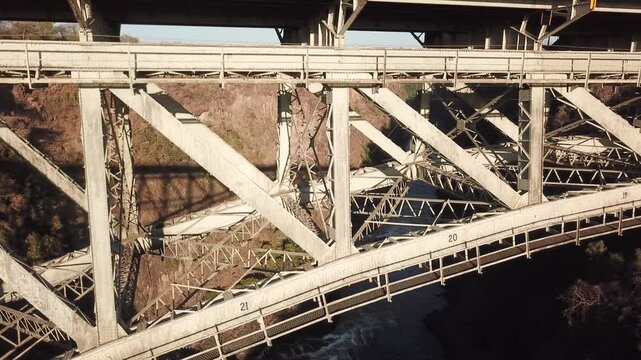 Aerial view of Victoria Falls Bridge over Zambezi River gorge