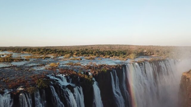Aerial view of Victoria Falls with rainbow and mist