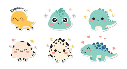 Colorful cute cartoon dinosaur sticker collection. © ombg