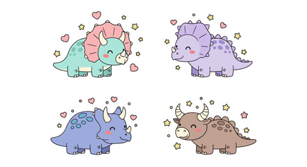 Cute pastel triceratops dinosaur character collection. © ombg