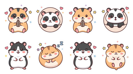 Kawaii hamster and panda circle sticker set © ombg