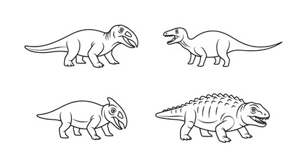 Simple line art dinosaur drawings for coloring book. © ombg