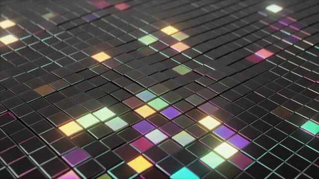 shimmering digital mosaic tiles with vibrant light reflections and tech texture