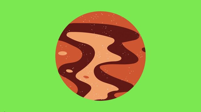 Vector Illustration of a Stylized Red Planet Isolated on a Bright Green Background for Space Exploration Concept