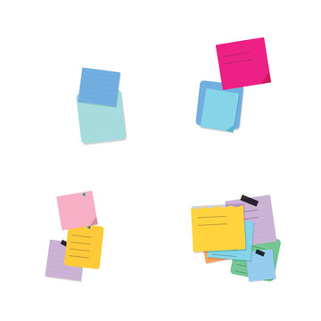 Collection of colorful sticky notes and adhesive paper memos with adhesive reminder stationery