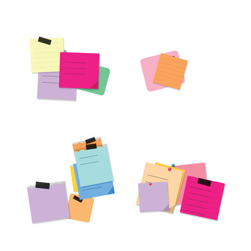 Creative vector set of colorful adhesive sticky notes for office notes and daily task reminders