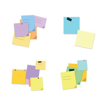 Detailed vector collection of office sticky notes and paper memos for organized information display