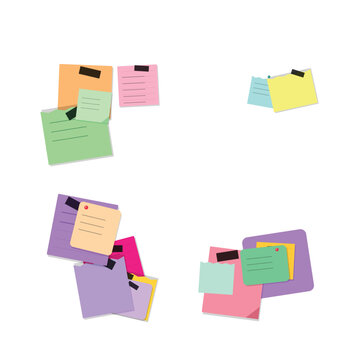 Set of colorful sticky notes and adhesive paper memos with tape adhesive reminder stationery