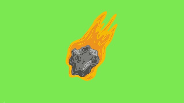 Burning Meteorite Streaking Across Space Illustration Isolated on a Bright Green Background for Astronomical Themes