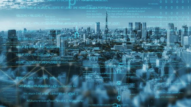 Captivating urban skyline highlighting a blend of architecture and futuristic data visualizations, representing the intersection of technology and city life. Xenic