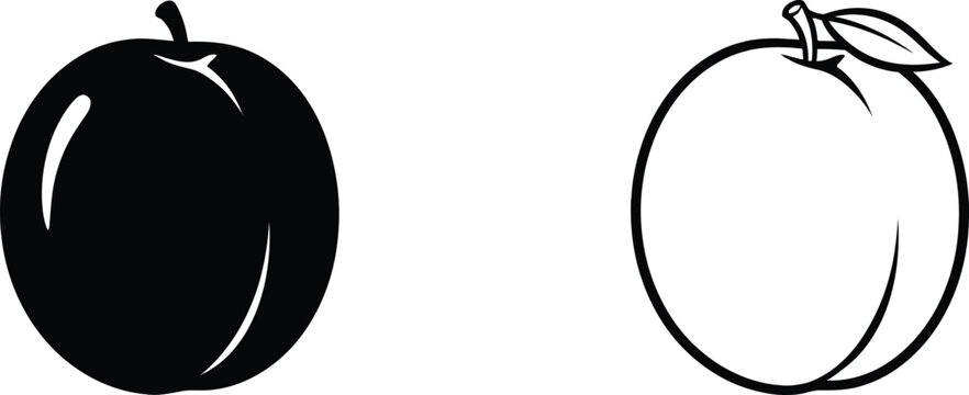 Apple with a Bite Taken Out of It and a Whole Apple Side by Side Featuring Fruit, Illustration, Black and White with Simple and Minimalist Elements