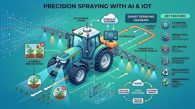 Smart tractor with artificial intelligence precision spraying diagram