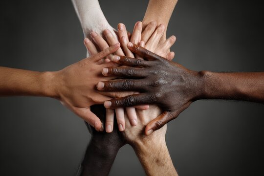 Diverse hands clasped together