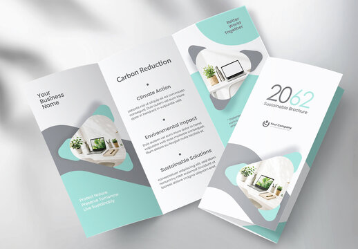 Modern Eco-Friendly Sustainability Corporate Business Tri-fold Brochure Template with Geometric Design