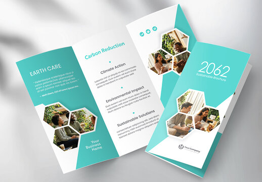 Modern Eco-Friendly Sustainability Corporate Business Tri-fold Brochure Template with Geometric Design