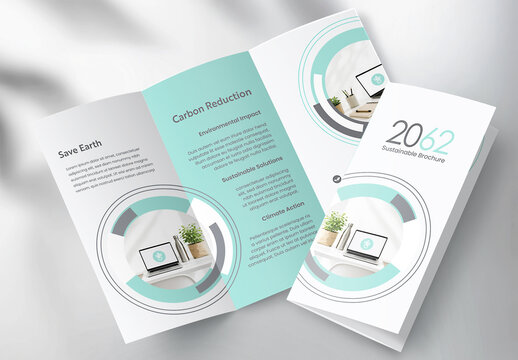 Modern Eco-Friendly Sustainability Corporate Business Tri-fold Brochure Template with Geometric Design