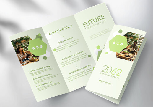 Modern Eco-Friendly Sustainability Corporate Business Tri-fold Brochure Template with Geometric Design