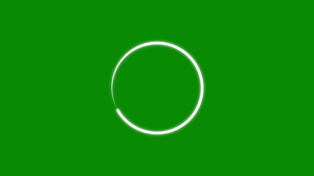 Glowing neon circle loading ring line green screen, animated loop hud tech progress bar chroma key minimal buffering motion graphic overlay video. 4k loader icon element sequence modern transparent