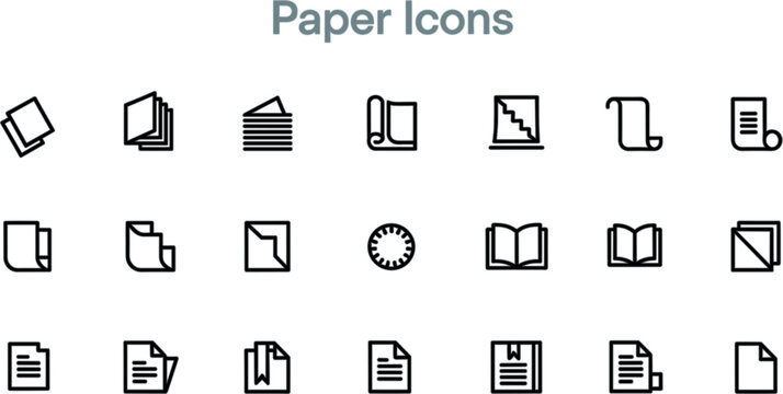 Flat design paper icon set with corporate document text file open book and office stationery vector elements