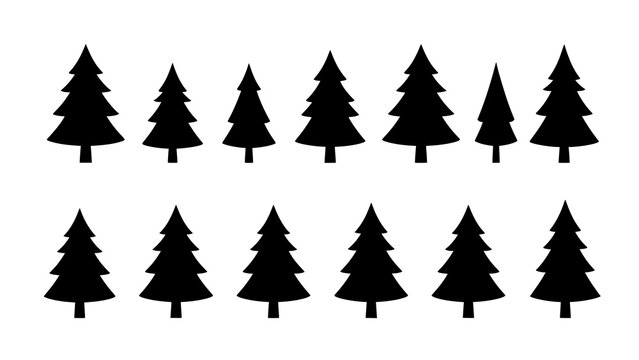 Set of black pine tree silhouettes for nature and winter holiday design work