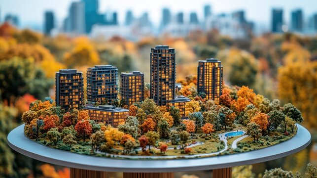 Miniature city model in autumn park