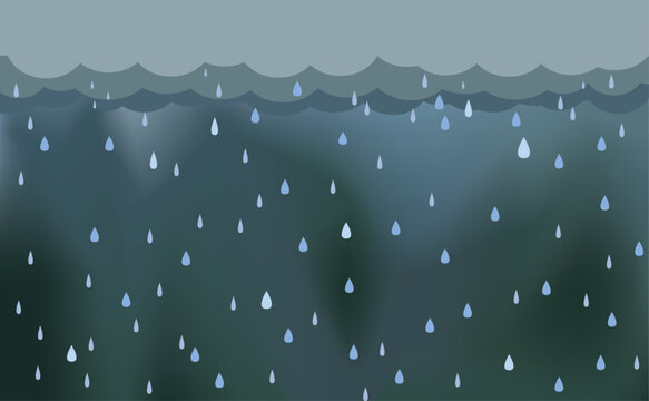 Heavy Rain with Dark Clouds Background, Vector Illustration