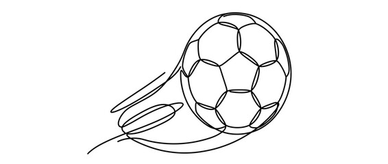Continuous line drawing of a soccer ball in motion © Deni