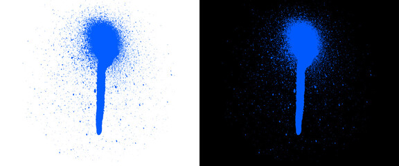 Blue spray paint drip on white and black background, vibrant graffiti splatter texture, urban street art paint drip element for graphic design © Mehnaz