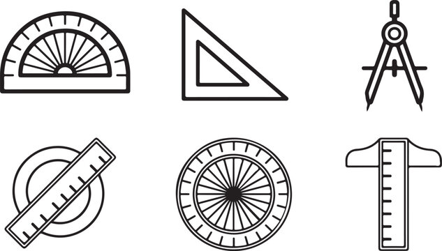 Set of six classic drafting and measuring tools icon Vector