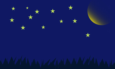 Fototapeta premium Night sky with stars and a full moon over a dark landscape