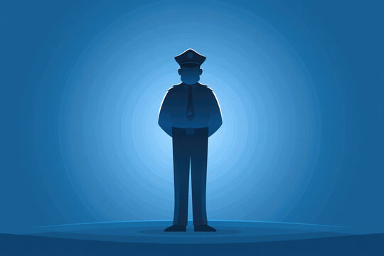 Police Officer Silhouette Standing in Blue Spotlight