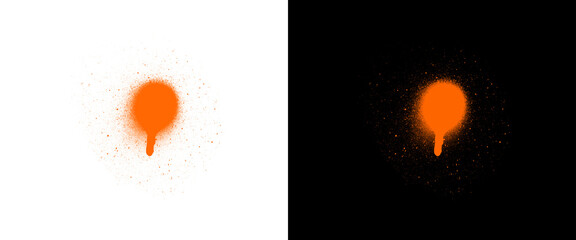 Orange spray paint drip on white and black background, neon graffiti aerosol splatter, vibrant street art paint spot with textured mist © Mehnaz