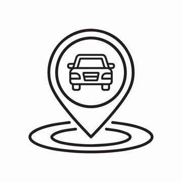 Car location map pin pointer icon line art vector isolated on white. 