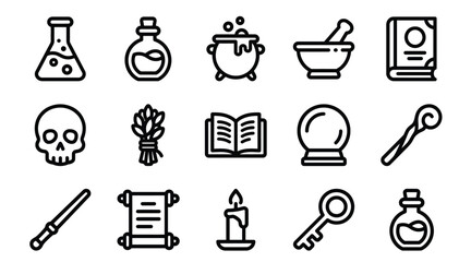 Set of fifteen magic and witchcraft line icons © Creative SA