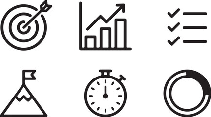 Fototapeta premium Set of six flat design icons for goals, growth, checklist, success, speed, and cycle Vector
