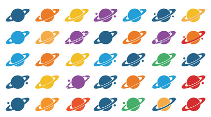 Multi-colored saturn planet icons in a grid pattern. © Ray