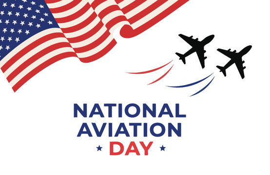 National Aviation Day background with American flag and jet aircraft
