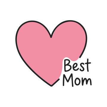 Cute Pink Heart Graphic with Handwritten Best Mom Text for Mother's Day.
