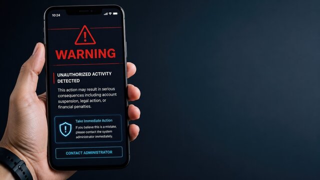 Hand Holding Smartphone Showing Security Warning
