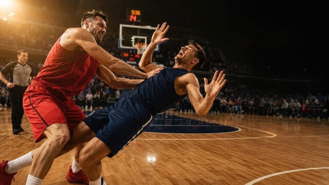 Intense Basketball Defense Play