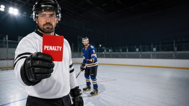 Hockey Referee Holding Red Penalty Card