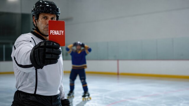 Ice Hockey Referee Holding Red Penalty Card