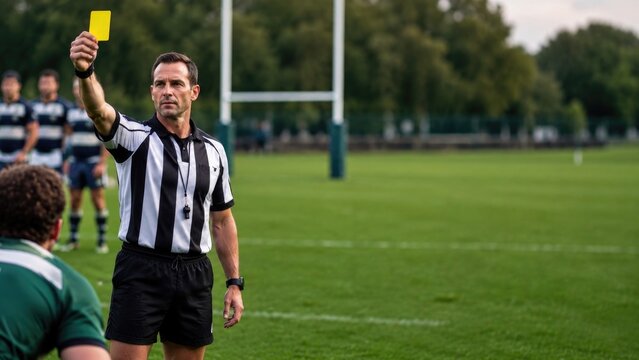 Referee Showing Yellow Card in Rugby Match