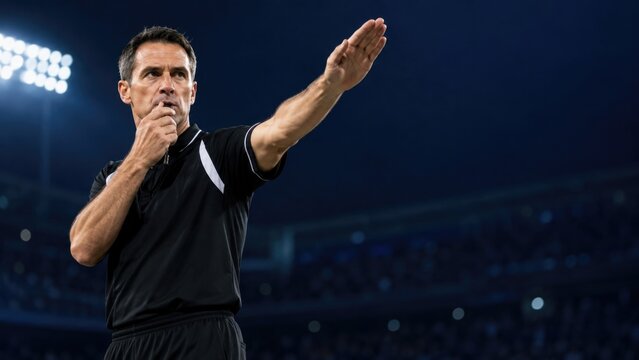 Referee吹哨指挥足球比赛
