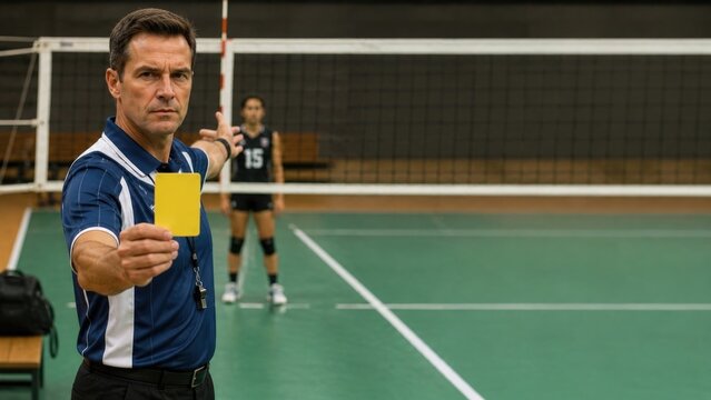 Volleyball Referee Holding Yellow Card