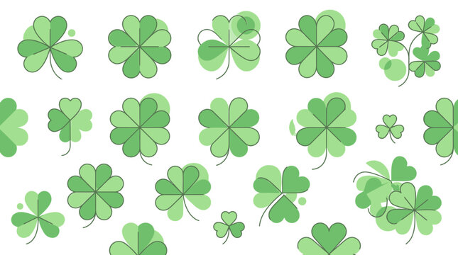 Clover leaves arranged in a repeating pattern create a festive design celebrating good luck and nature.