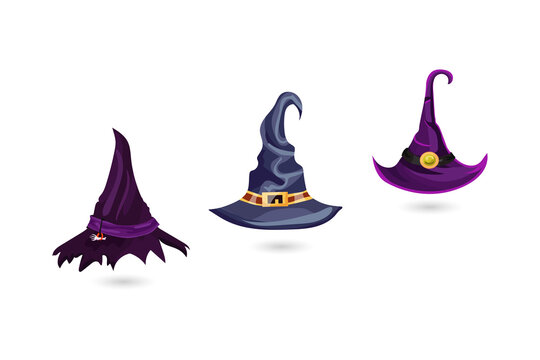 Vibrant purple and gray witch hats for Halloween or magic themed designs