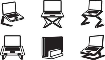 Laptop on different types of stands and a book Vector © mahafuza