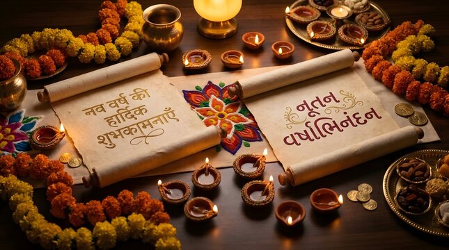 Indian New Year Nutan Varshabhinandan Greeting Still Life